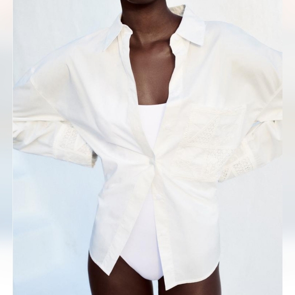 POPLIN SHIRT WITH LACE POCKET SIZE M - Picture 1 of 6